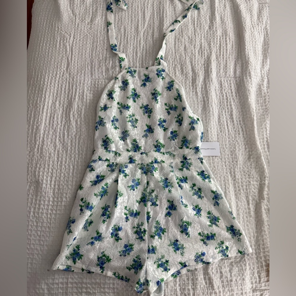 Lovers + Friends Floral Jumpsuit in White and Blue